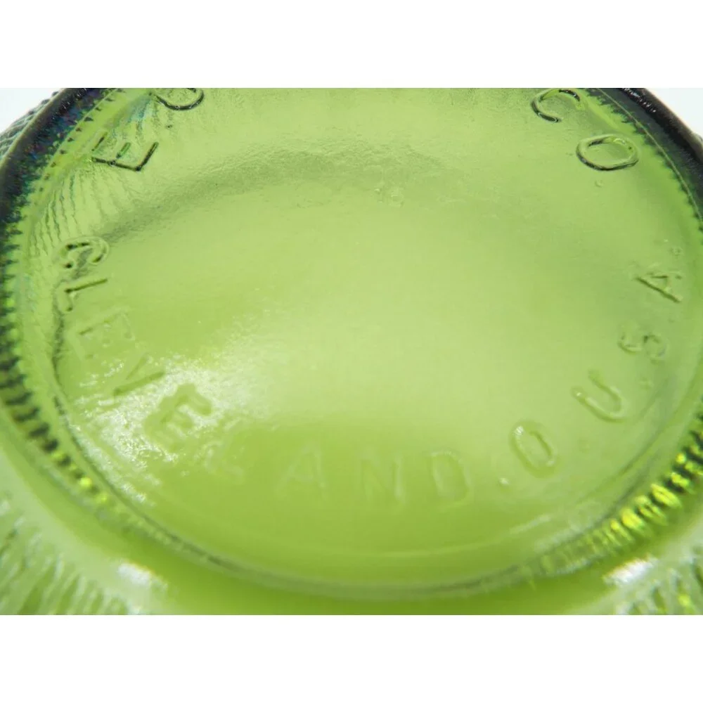 Vintage E.O. Brody Co. Green Glass Ribbed Candy Nut Dish Bowl Made in USA